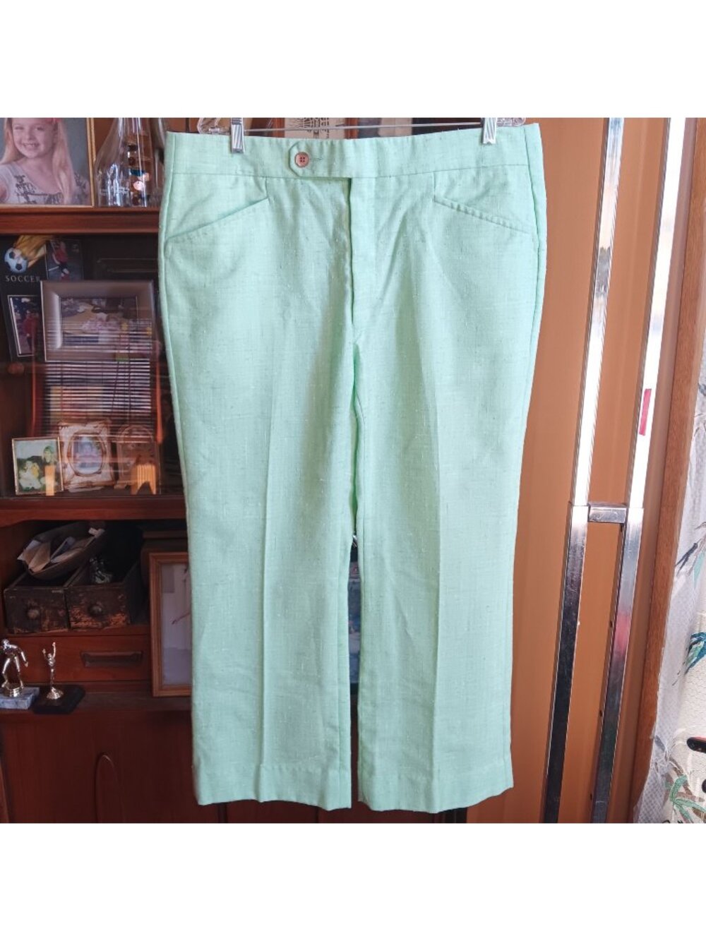 38x29 True Vintage 1970's Men's Pants Shrbet Green Fleck Knit Golfer NWOT Flare